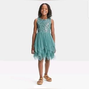 Zenzi Girls' Sleeveless Sequin Embroidered Dress - Ocean Green